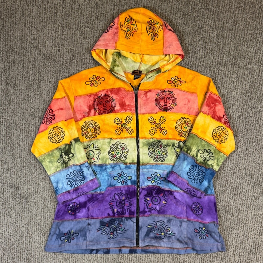 Rising International Womens 1X Full Zip Hoodie Sweater Jacket Boho Hippie Sun